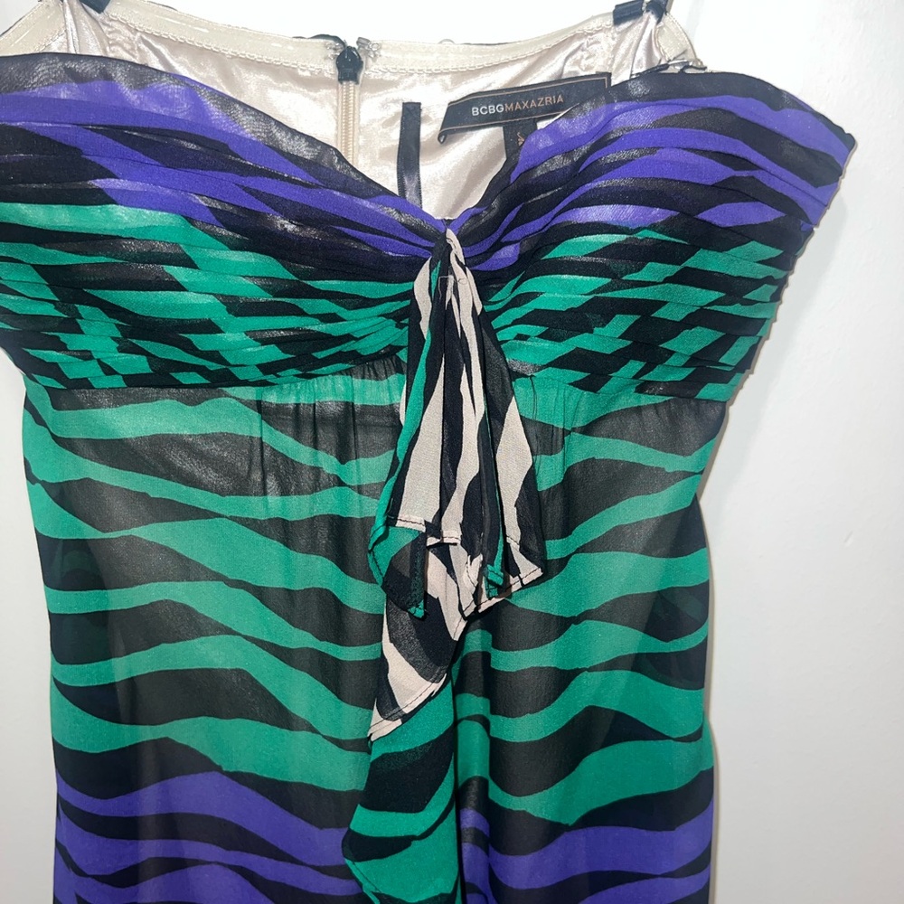 BCBGMAXAZRIA Green and Purple Zebra Print Dress